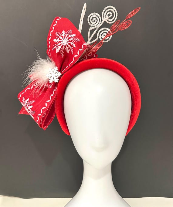 Christmas Snowflake Headband, Christmas Headband Fascinator,Red White Snowflake Headband, Red Velvet Headband,Christmas Candy Candy Headband