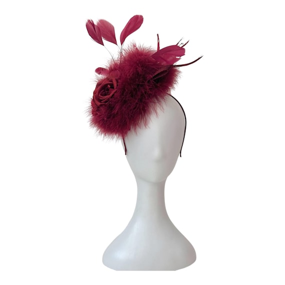 Burgundy Wine Fascinator Hat, Deep Red Wine Fascinate Hat, Church Wedding Fascinator Hat, Christmas Fascinate Hat, Custom Wine Feather Hat