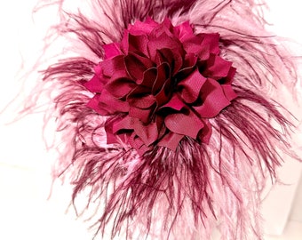 Dusty Rose Wine Pink Fascinator Headband Kentucky Derby Mauve Wedding Fascinator, Dusty Pink Rose Feather Wedding Bridal Flower Hair Piece