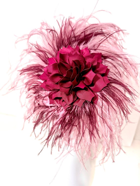 Red Wine Dusty Rose Fascinator Headband, Wedding Fascinator, Feather Headband, Custom Kentucky Derby Hat Fascinator, Custom Feather Headband