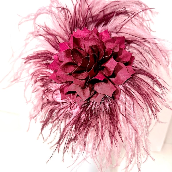 Dusty Rose Wine Pink Fascinator Headband Kentucky Derby Mauve Wedding Fascinator, Dusty Pink Rose Feather Wedding Bridal Flower Hair Piece