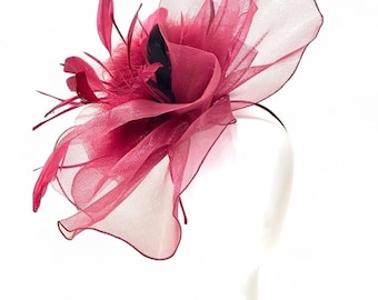 Big Kentucky Derby Hat, Deep Red Wine Fascinator Hat, Berry Pink, Black,Navy Derby Hat, Church Hat Fascinator,Sheer Crinoline Derby Hat