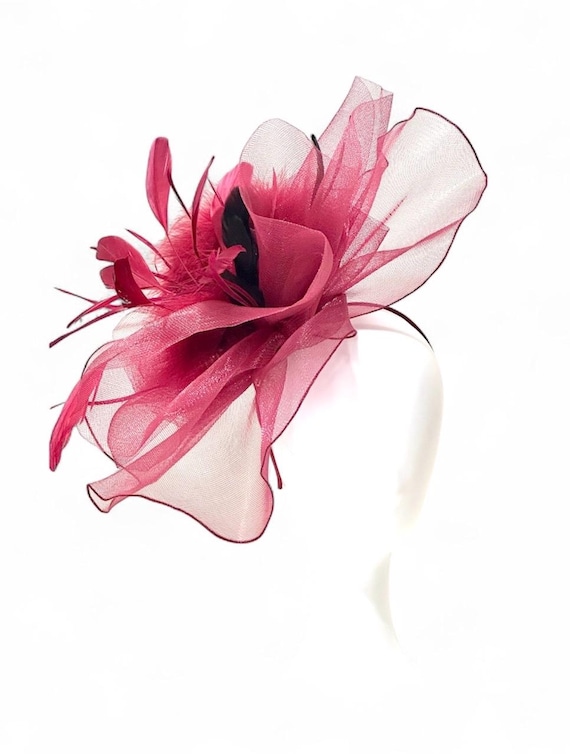 Big Kentucky Derby Hat, Deep Red Wine Fascinator Hat, Berry Pink, Black,Navy Derby Hat, Church Hat Fascinator,Sheer Crinoline Derby Hat