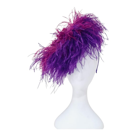 Purple Feather Fascinator Hat, Ostrich Feather Hat, Custom Bespoke Headband, Kentucky Derby Fascinator, Wedding Fascinator, Purple Plum