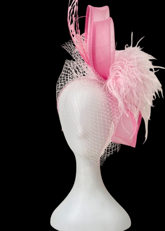 Kentucky Derby Fascinator Hat, Pink Feather Derby Fascinator Hat, Powder Pink Feather Hat,Church Wedding Garden Tea Party Easter Hat