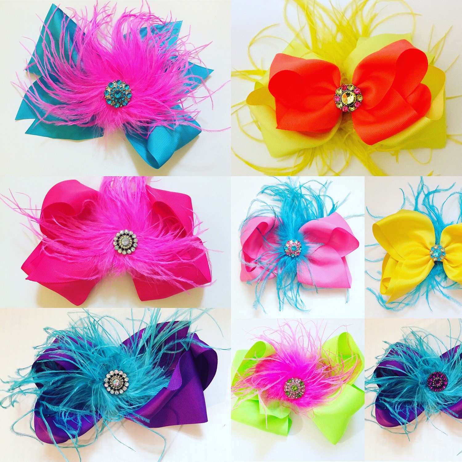 Dance Costume Feather Hair Bows All Colors Red Pink Hot Pink