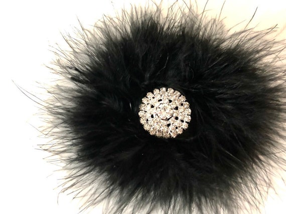 Dance Costume Black Feather Hair Clip, All colors, Red, Black, White, Hot Pink, Turquoise Marabou Feather Clip