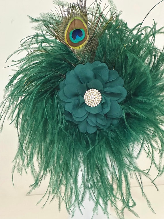 Dark Green Peacock Feather Fascinator Hat, Green Peacock Fascinator, Crystal Wedding Fascinator Hat, Church Wedding Fascinator Hat