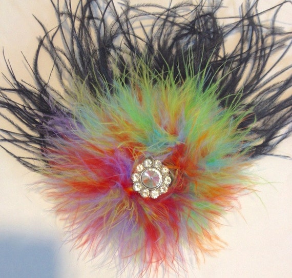Dance Costume Rainbow and Black Ostrich Feather Flower Hair Etsy