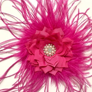 Pink Hot Pink Ostrich Feather Clip, Shocking Pink Feather Flower Clip Brooch Pin, Pink Feather Flower Brooch Pin, Custom Feather Flower Clip Hot Pink