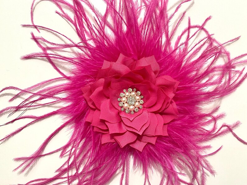 Pink Hot Pink Ostrich Feather Clip, Shocking Pink Feather Flower Clip Brooch Pin, Pink Feather Flower Brooch Pin, Custom Feather Flower Clip Hot Pink