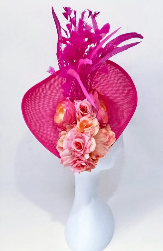 Pink Coral Blush Fascinator Hat, Coral Hot Pink Derby Hat, Wedding Fascinator, Tea Party Hat,Church Wedding Derby Fascinator Hat for women