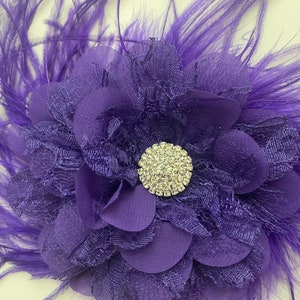 Purple Fascinator, Purple Kentucky Derby Feather Fascinator, Bridal Headpiece, Flower Hair Clips, All colors image 3