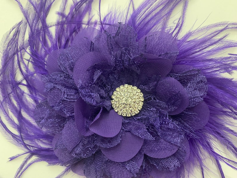 Purple Fascinator, Purple Kentucky Derby Feather Fascinator, Bridal Headpiece, Flower Hair Clips, All colors image 3