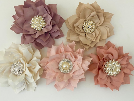 Small Flower Clips, Wedding Bridal Flowers Hair Clips, Taupe, Blush, Champagne Beige, Green, Red, Dusty Rose, Purple, Lavender Hair Clips