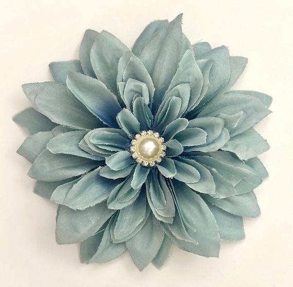 Dusty Blue Brooch, Antique Blue Brooch  Flower Clip, Wedding Hairpiece, Blue Bridal Hair Clip, Big Flower Pearl Brooch or Hair Flower Clip