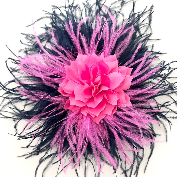 Pink Navy, Pink Green Kentucky Derby Hat Fascinator Clip, Pink Custom Feather Headpiece, All colors, Pink, Neon, Yellow Feather Clip