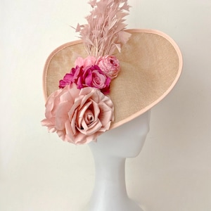 Pink Dusty Rose Kentucky Derby Hat Fascinator, Church Wedding Fascinate Hat,Big Derby Hat, Garden Tea Party Hat,Dusty Rose  Church Hat