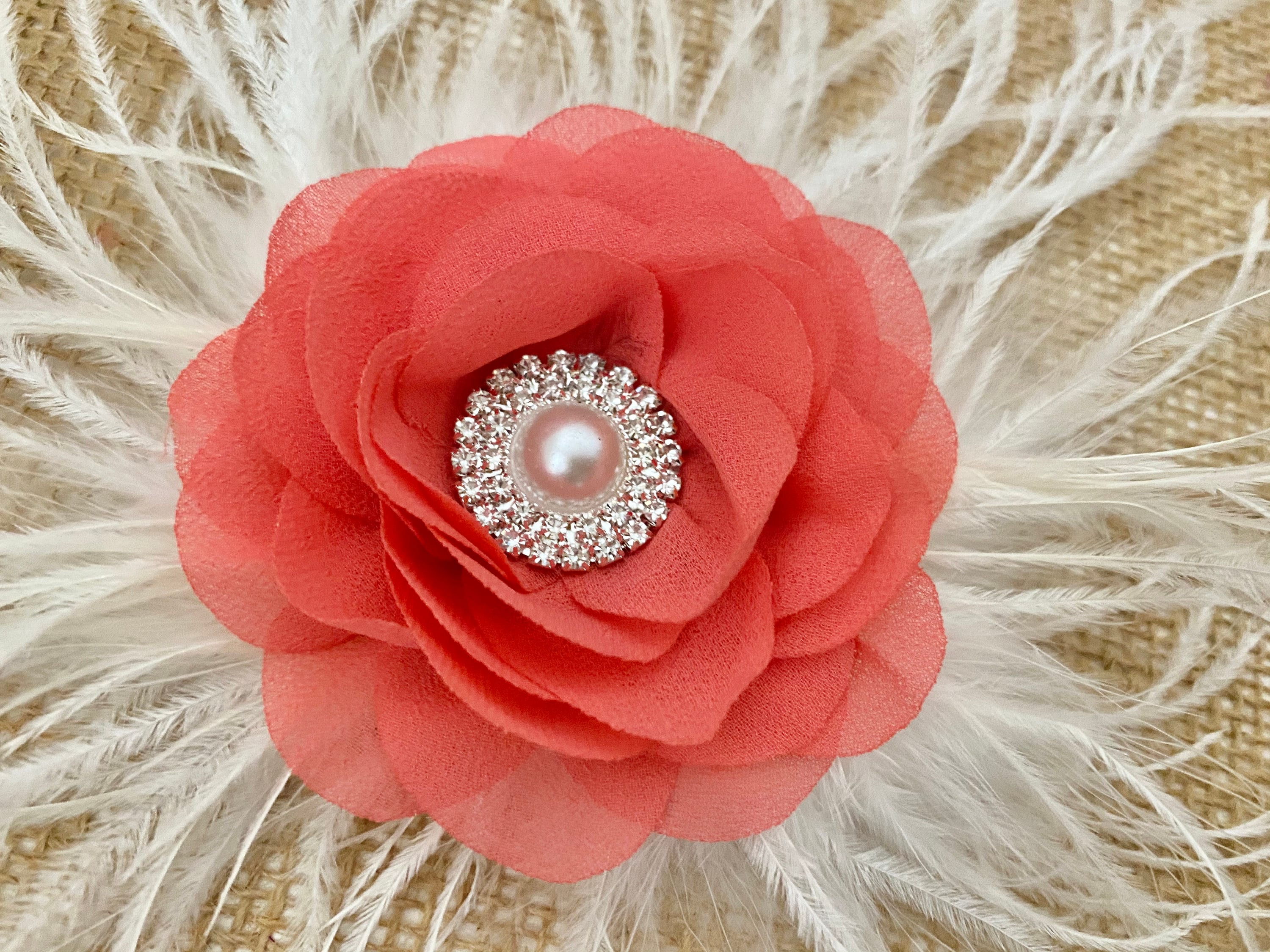 Coral Chiffon Flower Clips Flower Girl Clips Dusty Pink Hair Clip