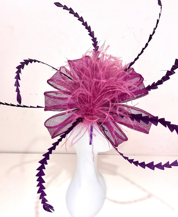 Bow Fascinator Hat, Derby Dusty Rose Purple Plum Fascinator Hat, Wedding Fascinator, Champagne Beige, Coral Peach, Pink, Deep Rose Headband