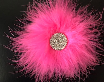 Dance Costume Pink, Hot Pink Feather Hair clips, Crystal Feather Clips, Red , White,Purple, Turquoise,Black Marabou Feather Clip