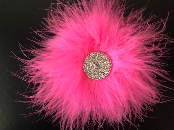 Dance Costume Pink, Hot Pink Feather Hair clips, Crystal Feather Clips, Red , White,Purple, Turquoise,Black Marabou Feather Clip