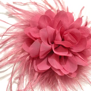 Pink Rose Feather Flower Clip, Chiffon Flower Wedding Bridal Hair Clips, Chiffon Flower Hairpiece, All colors, Custom