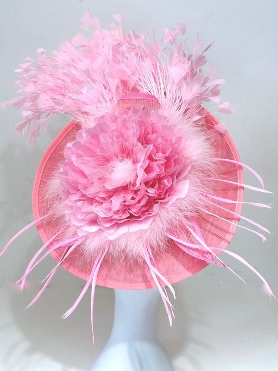 Hot Pink Derby Fascinator Hat, Kentucky Derby Fascinator Hat, Big Pink Hot Pink Feather Derby Hat,  Church Wedding Fascinate, Tea Party Hat
