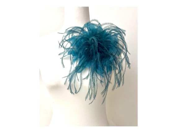 Teal Feather Pin, Mocha Brown Pin, Olive Army Green Feather Brooch, Oversized Ostrich Feather Turkey Feather Corsage Boutonniere  Pin