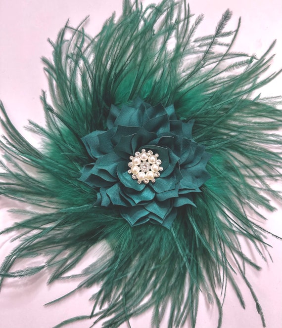 Dark Green Hunter Green Kentucky Derby Fascinator Headband, Tea Party Feather Headband, Wedding Feather Flower Headpieces, Red, White, Blush