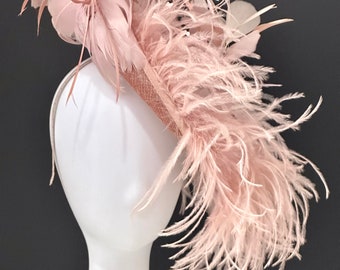 Dusty Rose Pink Fascinator Stirnband Hut, Kirche Derby Hut, Dusty Rose Feder Hut, Hochzeit Fascinator Hut, Garten Tee-Party Hut, Hochzeit