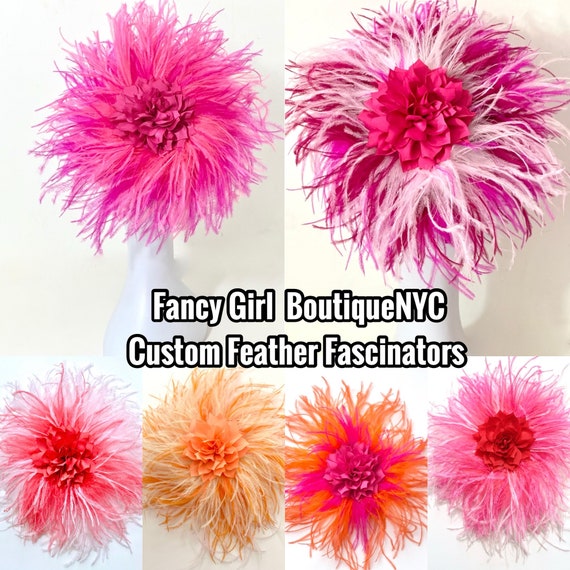 Custom Kentucky Derby Fascinator, Bright Pink Green Coral, Orange Hot Pink Ostrich Feather Fascinator Headband, Let me Customize yours!!