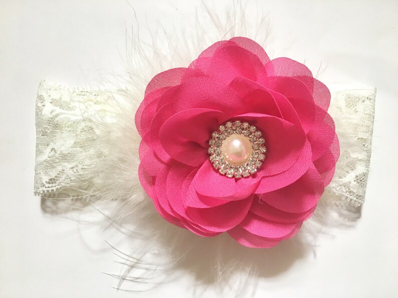 Pink Baby Headband Ivory Pink Mint Hair Flower Pearl Lace Etsy