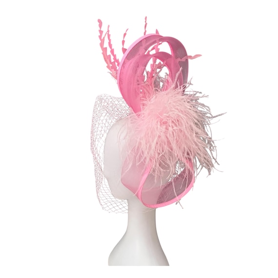 Pink Kentucky Derby Fascinator Hat, Pink Feather Derby Fascinator Hat, Powder Pink Feather Hat,Church Wedding Garden Tea Party Easter Hat