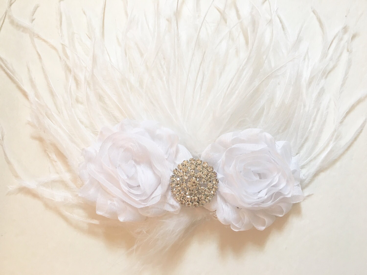 White Shabby Flower Feather Hair Clip Bridal Feather Hair Clip