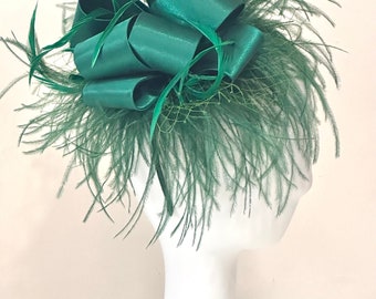 Dark Green Fascinator Headband Hat, Hunter Green Feather Headband Fascinate Hat, Red Fascinate Derby Hat, Derby Hat, Christmas Headband Hat