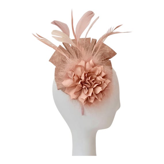 Dusty Rose Fascinator Hat, Kentucky Derby Hat, Beige Pink Derby Hat Fascinator Hat, Tea Party Hat, Mother of the Bride Wedding Fascinator
