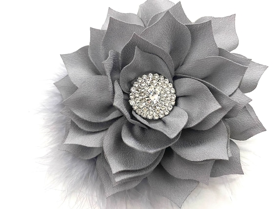 Gray Flower Hair Clip, Black Feather Clip, Champagne Beige Blush Wedding Bridal Hair Flower Clips, All Colors Feather  Clip