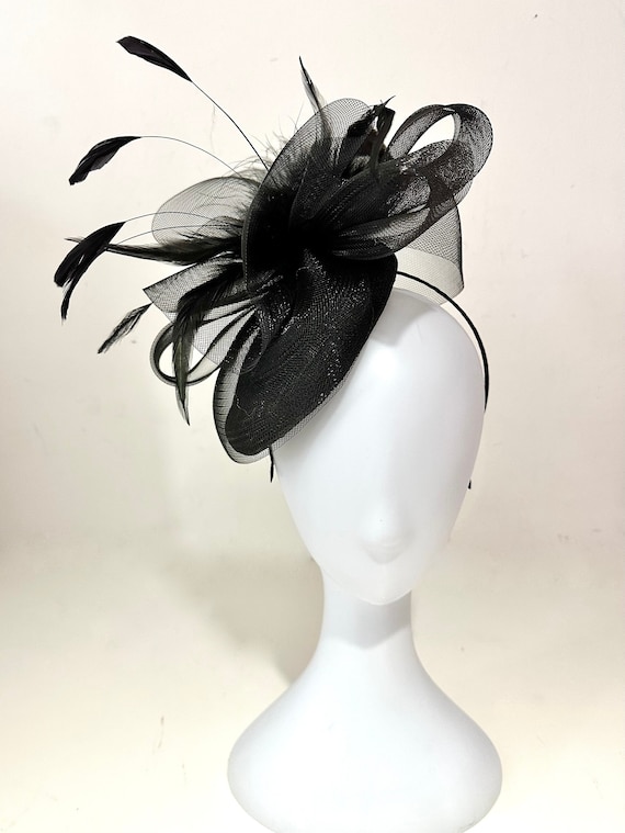 Black Feather Fascinator Hat, Kentucky Derby Hat Fascinate, Viva Magenta, Pink, Hot Pink,Royal Blue Derby Feather Hat, Church Fascinator