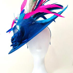 Fall Wedding Fascinator Hat, Royal Blue Cobalt Blue Fascinator Hat, Peacock Feather Derby Hat, Church Wedding Fascinator Hat, Tea Party Hat