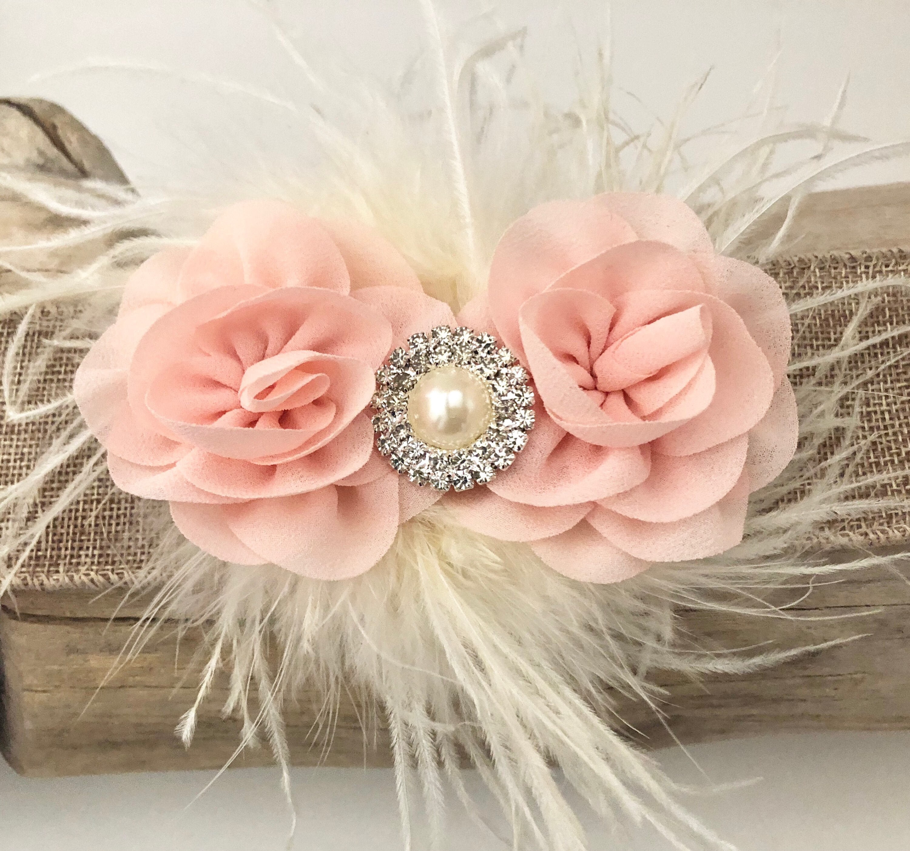 Girls FlowerGirl Spring Christening Wedding Feather White Hair Bow Clip Headband
