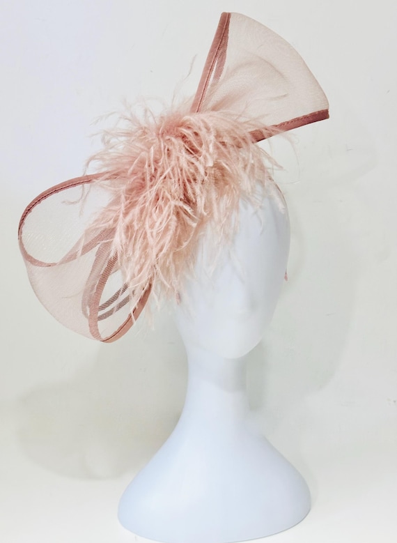 Bow Fascinator Hat, Pink Dusty Rose Feather Derby Fascinator Hat, White, Red, Green Feather Bow Fascinator Hat, Modern Bride Wedding Bow
