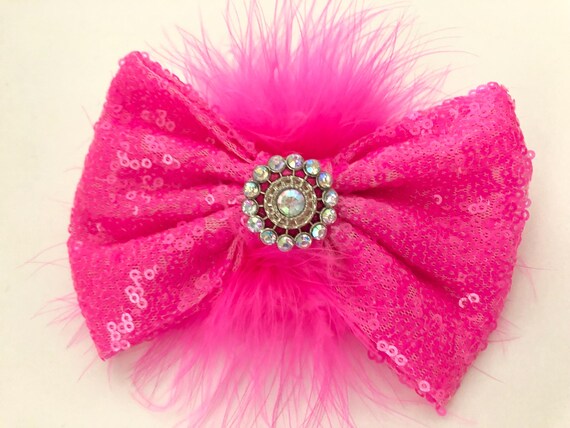Dance Costume Feather Clips, Neon Pink, Black Pink Feather Bows, Feather Sequin Hair Bows,Turquoise, Red,Yellow, Purple, Black Hair clip