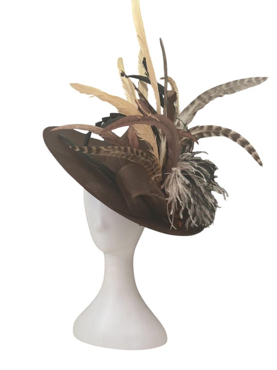Beige Chocolate Kentucky Derby Fascinator Hat, Beige Chocolate Feather Hat, Church Wedding Fascinator Hat