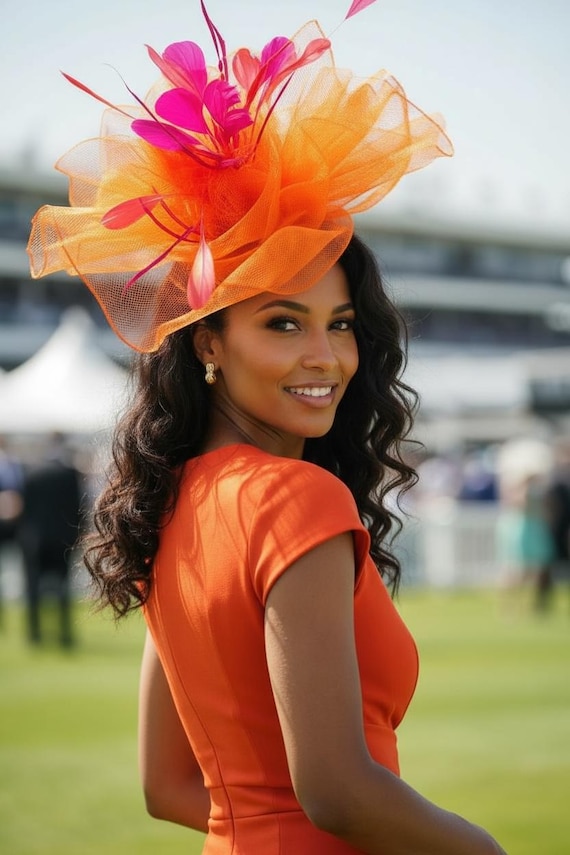 Pink Orange Derby Fascinator Hat, Kentucky Derby Fascinator Hat,Tennessee Orange Pink Derby Fascinator Hat, Garden Tea Party Hat, Halloween