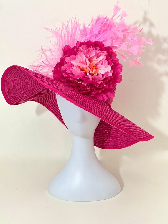 Big Pink Derby Hat Fascinator, Pink Straw Derby Hat, Ready To Ship! Pink Derby Summer Races Hat, Pink Derby Hat, Derby Hat Ready to  Ship