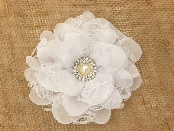 White Lace Flower Clip, Ivory Creme Lace Hair Clip, Wedding Bridal Flowers Clips, Coral, Hot Pink, Blue,Yellow Lace Chiffon Flower Hair Clip