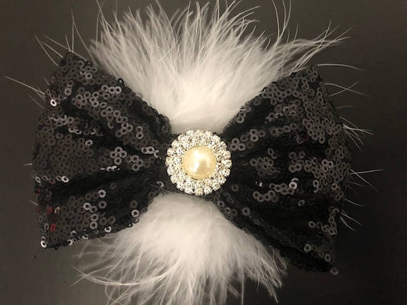 Black and White Hair Clip, Black White Hair Bow,Dance Costume, Royal Blue, Red White Gold, Silver Bow, Flower Girl Hair bow
