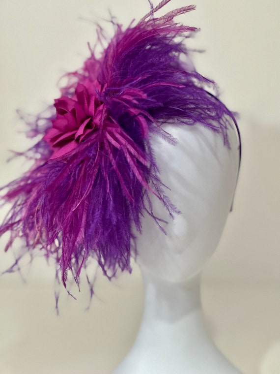 Purple Plum Fascinator Hat, Ostrich Feather Hat, Custom Bespoke Headband, Kentucky Derby Fascinator, Wedding Fascinator, All color feathers