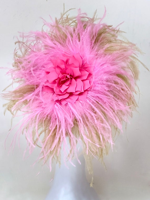 Pink and Beige Feather Fascinator Headband, Kentucky Derby Fascinator Hat, Custom Feather Headband, Wedding Fascinator, Custom Headband